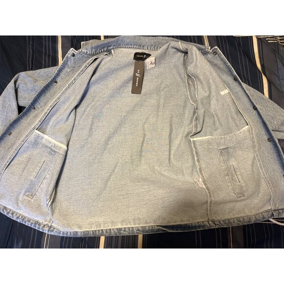 Sworn To Us Light Blue Denim Jacket L Button-Up Front & Adj Drawstring Waist - Picture 3 of 10